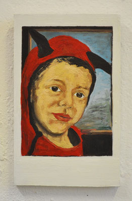 Maruska Mazza, " Raphael" 2018, Oil painting on wood, 16x10x1 cm