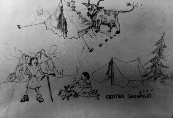 Croquis réalisé par Lucy PouyFourlat, Arch. fr.de la Compagnie de Jésus, Camp de Barège, 5FRO31.