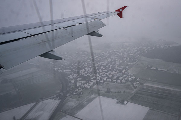 Flug Marrakesch-Zürich - Landung bei Schneefall und Kälte in Zürich