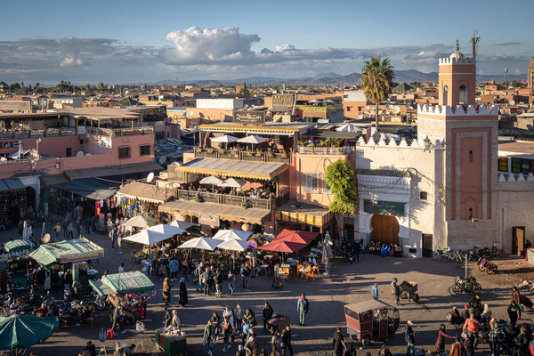 Marrakesch - Sunset im Cafe de France mit Aussicht auf den Djemaa El Fna