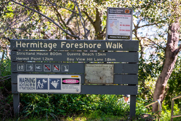 Hermitage Foreshore Walk - Start des Walks in Nielsen Park