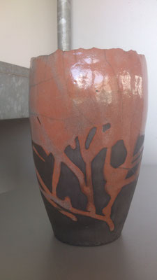 Siervaas "Lava" (Keramiek, glazuur, rakugestookt) 23 cm