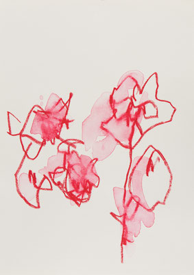 rote Rosen verblühend VI, 2023, Aquarellkreide auf Papier, 29,7x21cm