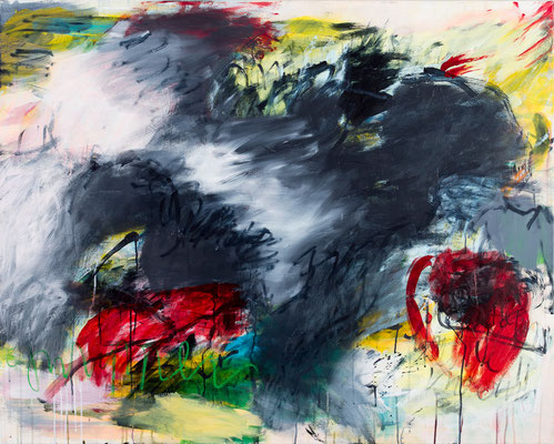 Ohne Titel ("das Krokodil hinausbegleiten" oder "träumend gebe ich mich hin"), rechts, 2024, Pigmente, Acryl auf Leinwand, rechts, 100x125cm