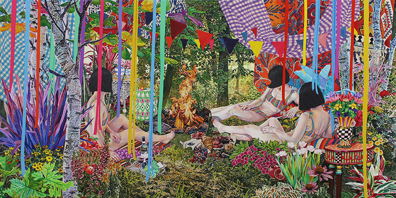 Painting of Picnic 66×122cm  Acrylic on Cotton 2018