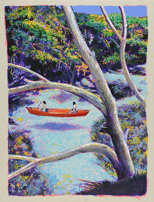 I'm here　　アクリル・綿布・パネル 　410 x 318 mm / I'm here   Acrylic,cotton and panel