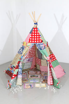 Patchwork tent for series- Installation view of "From here to somewhere" 