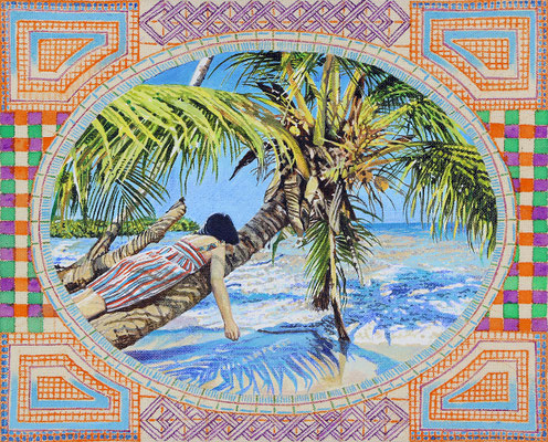 "Greeting Card From Paradise" 22.0 x 27.3cm Acrylic on cotton 