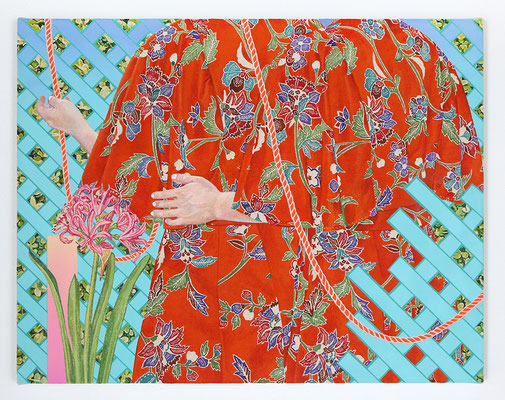 "Inextricable - Nerine" Acrylic on raw canvas 31.8x41.0cm