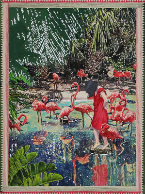  Greeting Card from the Flamingo Pond  30.5×40.6cm Acrylic on Cotton 2017