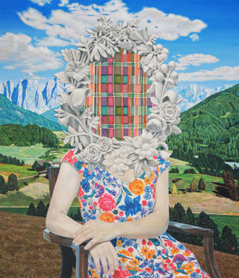 肖像画　　アクリル・綿布・パネル 　455 x 530mm / Portrait   Acrylic,cotton and panel