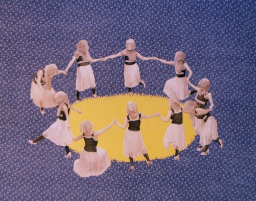 あなたが落としたのは笑っている女の子ですか？泣いている女の子ですか？　　　アクリル・油彩・柄布・クリスタルガラス・パネル   1167×910　　