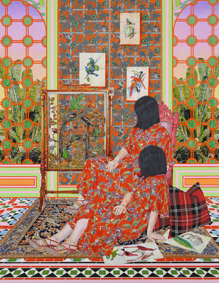 "Bird Collector" Acrylic on raw canvas 57.1 × 44.1 inches/145 x 112 cm