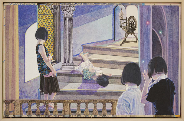 Because of you..." Series of Fairy Tale 29×45.5cm(11.5×18in)  Acrylic on Cotton / Wood, Plexiglass-mirror, Metallic-chain
