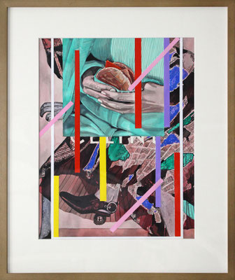 Burger, hands, advertisement, and lines 49.5 ×41.6cm (19.48×16.37inches) (Framed) Acrylic on Paper