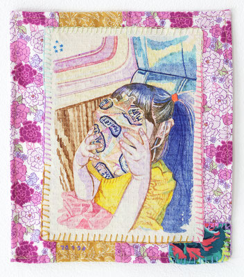 one day '20.9.04  Acrylic on cloth 21.0 x 18.5 cm   8.2 x 7.2 inch