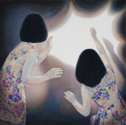 暗闇を照らせ　　アクリル・綿布・パネル 　333 x 333mm / Shine The Darkness   Acrylic,cotton and panel