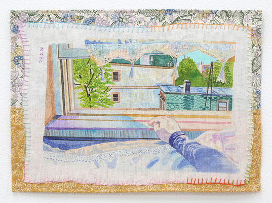 one day '20.6.02  Acrylic on cloth 22.5 x 31.0 cm 8.8 x 12.2 inch