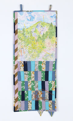 "Patchwork −Mountain(Front)" Acrylic and cloth 64.5 x 25.0 cm.