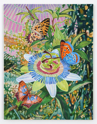 "Thinking of someone who has drawn botanical paintings #4" Acrylic on raw canvas 16.1 x 12.5 inches/41 x 31.8 cm