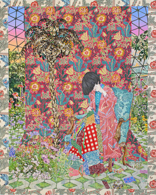 "Sew together, or to be sewn on..."   Acrylic on raw canvas 91.0x72.7cm
