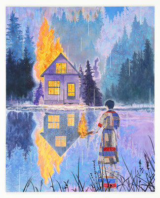 "Put a Fire to Set Me Free" Acrylic on raw canvas and panel 162.0 x 130.3 cm.