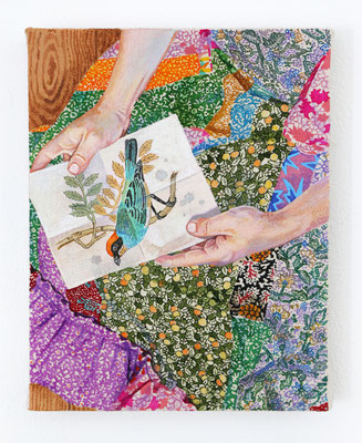 "A Syndrome of Wishing to Fly Away" Acrylic on raw canvas and panel 18.0 x 14.0 cm.