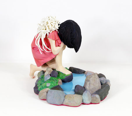 Escape from… H.16.0 x W.21.5 x D17.2cm Acrylic on stone powder clay and epoxy resin on mirror