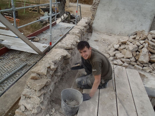 Enlèvement des vieux bois et nettoyage du mur