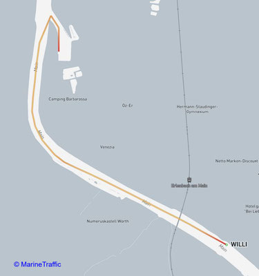 WILLI aufgezeichnete Fahrstrecke (© 15.06.2026 MarineTraffic)