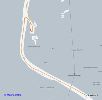 BAYERN 2 aufgezeichnete Fahrstrecke (© 15.06.2026 MarineTraffic)