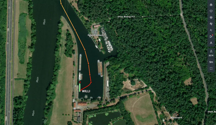 Ankunft im Schutzhafen Erlenbach am Main Kai (© MarineTraffic)