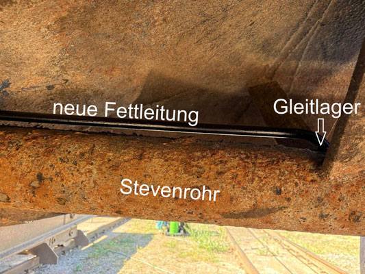 Neue Fettleitung vom Maschinenraum zum Wellenlager am Stevenrohrende (© 03.07.2026 Günther B.)