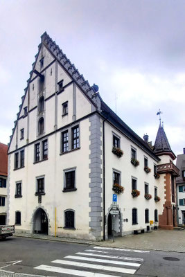 das alte Rathaus mit zwei Storchennestern