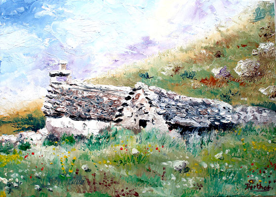Buron sous le Puy mary: huile sur toile: 33 cm x 27 cm