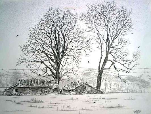 Encre et crayon- Buron route des crètes