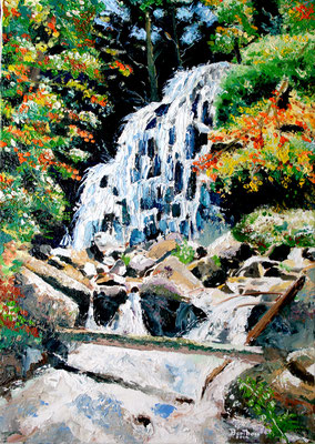 Cascade des Vergnes: huile sur toile au couteau: 46 cm x 33 cm