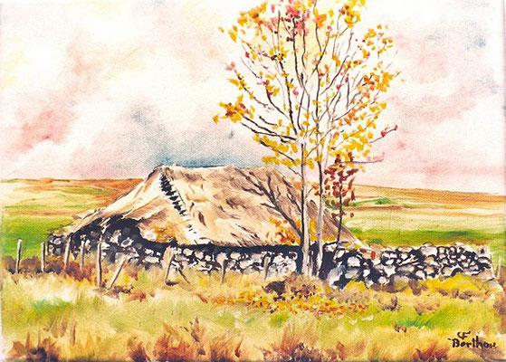 Bergerie en chaume: huile sur toile: 46 cm x 38 cm