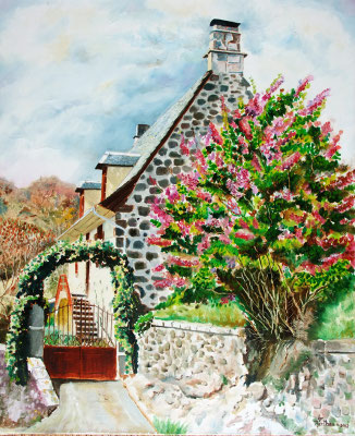 Maison aux lilas: 61 cm x 50 cm: 60 €