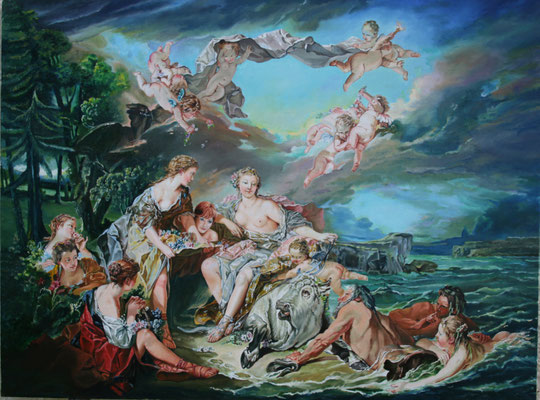 L'Enlèvement d'Europe de François Boucher: 135 cm x 97 cm: avec des modifications par apport a l'original a la demande du client