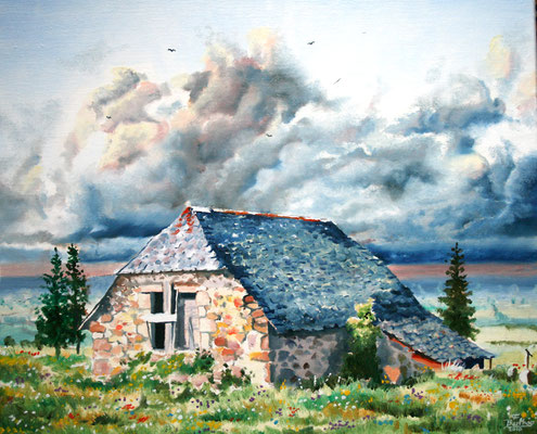Buron vers la Tuillère, huile sur toile: 46 cm x 38 cm