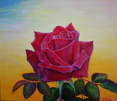 Rose "Love"  Oil painting on canvas Size 12"x14" (30cm x 35 cm) Victoria Kolomy