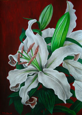 "White Lilies" Gouache on watercolor paper. Size 16,54 x 11,81 in. (42 x 30 cm) Svetlana Kolomy