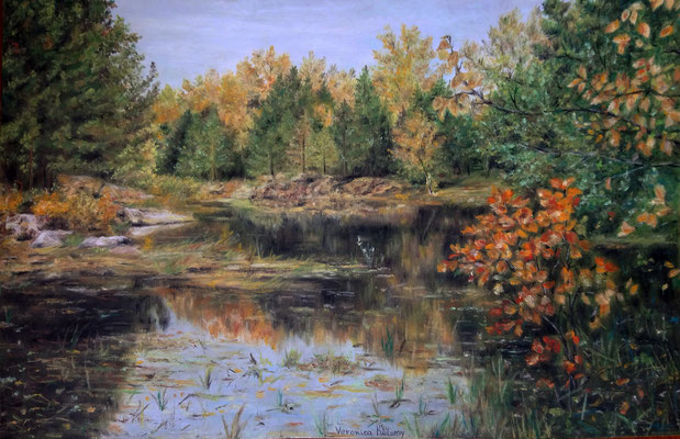 "Autumn forest" Soft oil pastel on paper Size 9.1 x 14 in. (23 x 35.5 cm) Veronica Kolomy