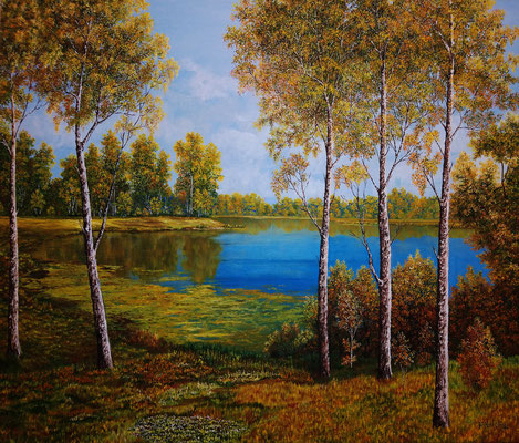 "Sunny Autumn Day" Oil painting on canvas Size 28"x32" (70cm x 80cm) Victoria Kolomy