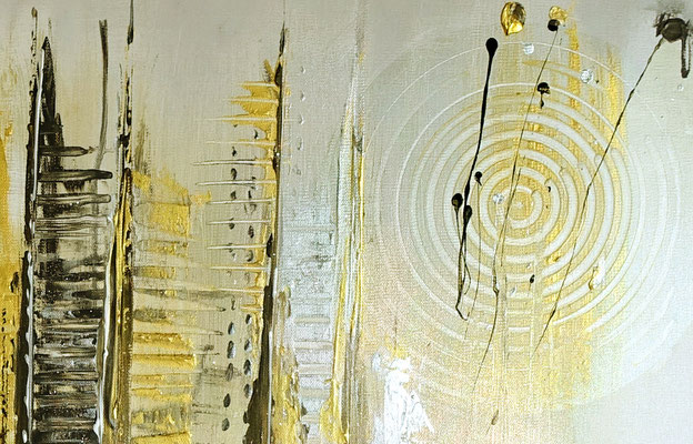 Goldenes Chaos abstraktes Acrylbild Kunstbild Silber Gold Acrylgemälde