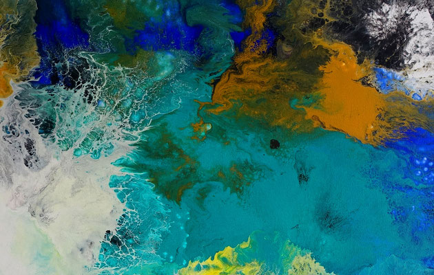 Flut Fluid Art Acrybild blau abstrakte Malerei Leinwandbild