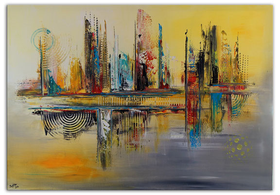 Marrakesh abstraktes Acrylbild handgemalt gelb Original
