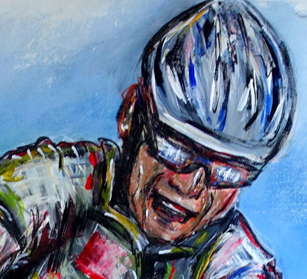 Mountainbiker Downhill handgemaltes Wandbild Gemälde Unikat Kunstbild Malerei 60x120 