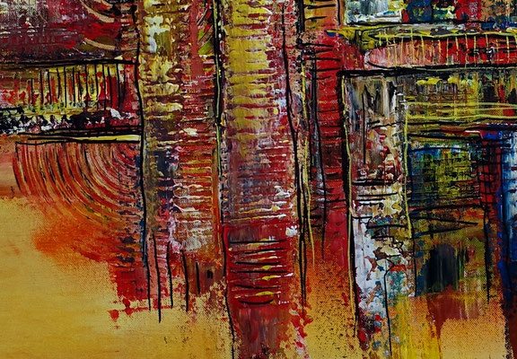 Wüstenstadt abstrakte Skyline Malerei gelb rot modernes Kunstbild Wandbild 